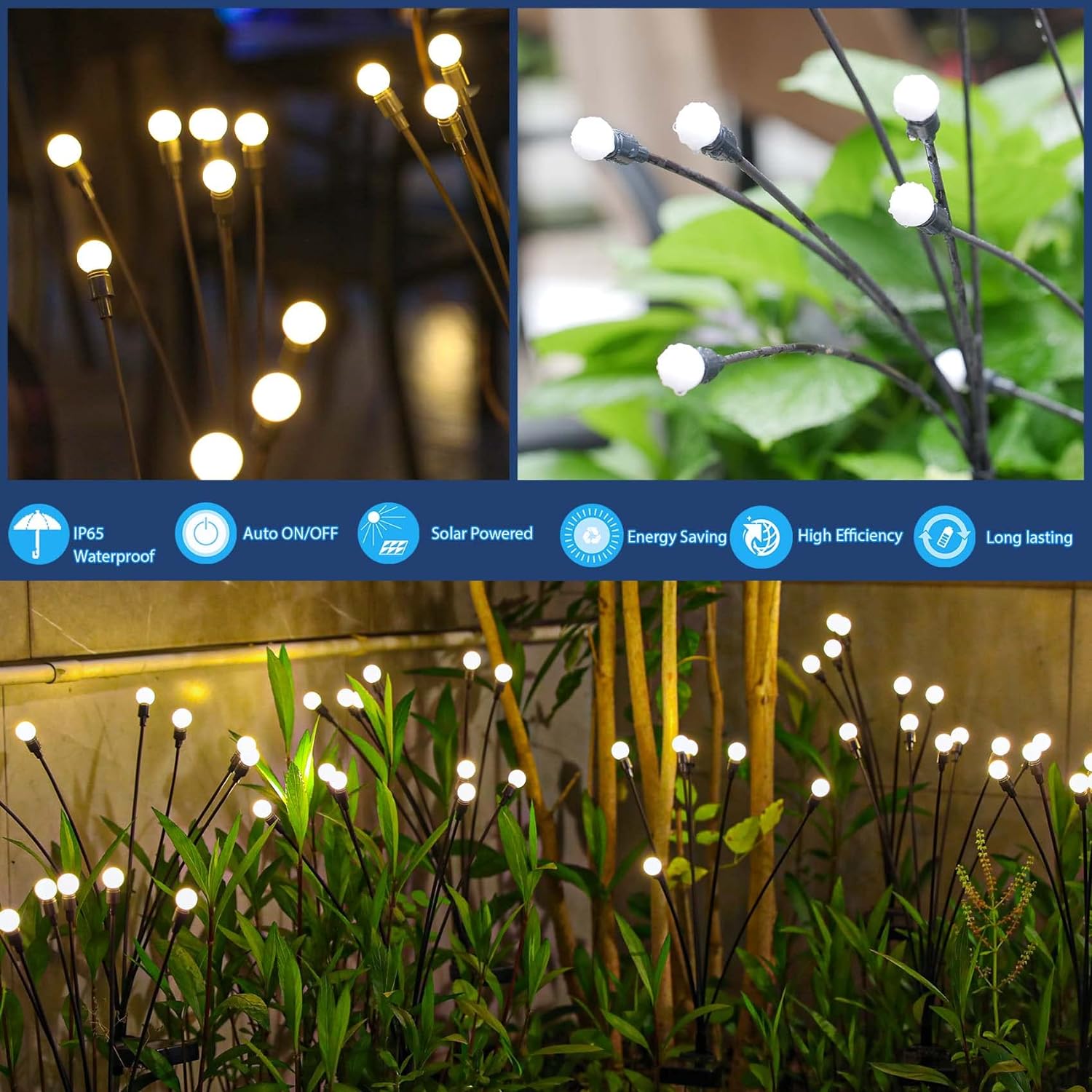 TONULAX Solar Garden Lights - New Upgraded Solar Swaying Light, Sway by Wind, Solar Outdoor Lights, Yard Patio Pathway Decoration, High Flexibility Iron Wire & Heavy Bulb Base, Warm White(2 Pack) - Image 4