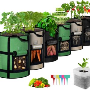 Grow Bags 6Pack - 10 Gallon Potato Grow Bags with Window to Harvest, Thickened Fabric Pots with Handles, Garden Bags to Grow Vegetables, Potatoes Tomato Chili Carrot